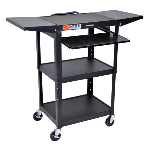Luxor Steel Utility Cart with Adjustable Height and Drop Leaf Shelves, Black
